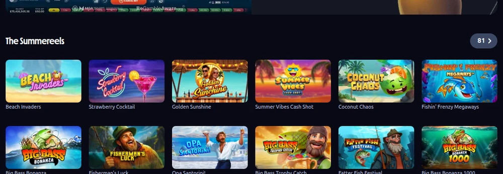 The Summerreels slot shelf in the Betano Ontario casino lobby