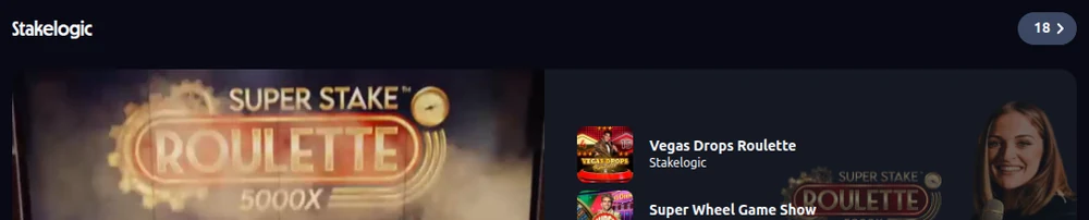 The Stakelogic shelf in the Betano Ontario live casino, headed by Super Stake Roulette