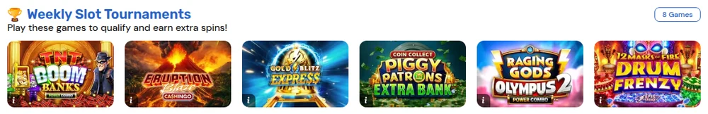 The Weekly Slot Tournaments shelf in the BetRivers Ontario lobby, where players qualify from ordinary spins