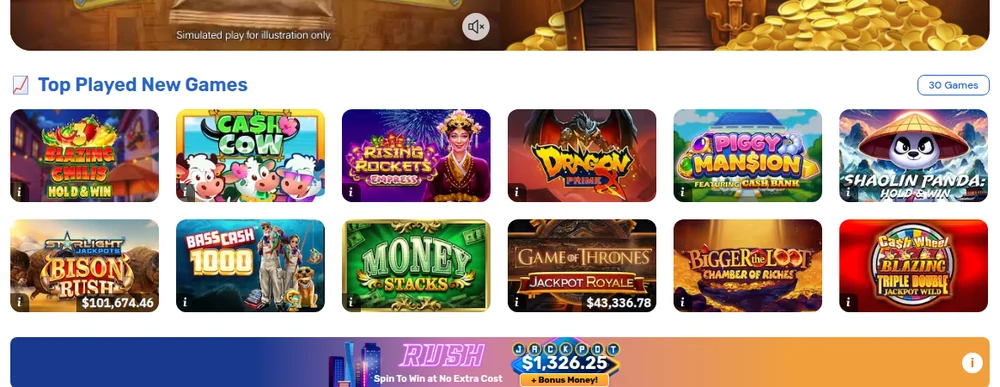 The Top Played New Games shelf in the BetRivers Ontario lobby, where the studio branding on each tile is the only place the operator names its suppliers