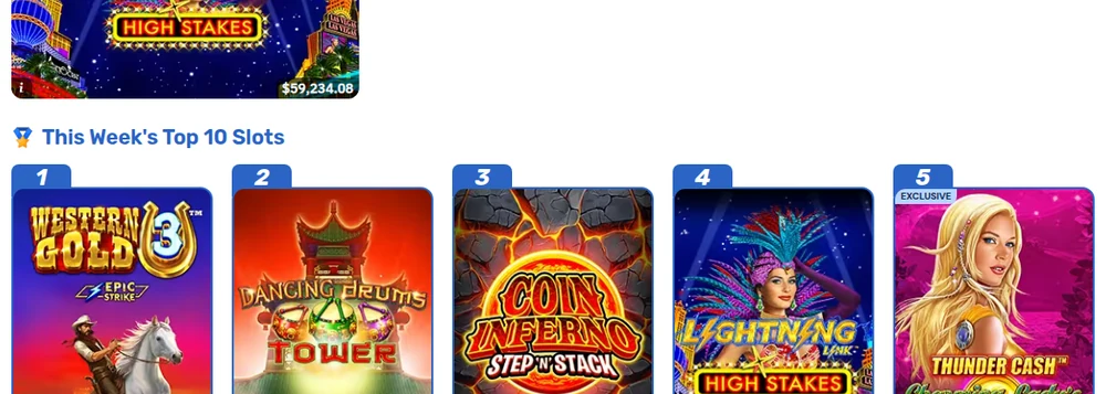 This Week’s Top 10 Slots shelf in the BetRivers Ontario casino lobby