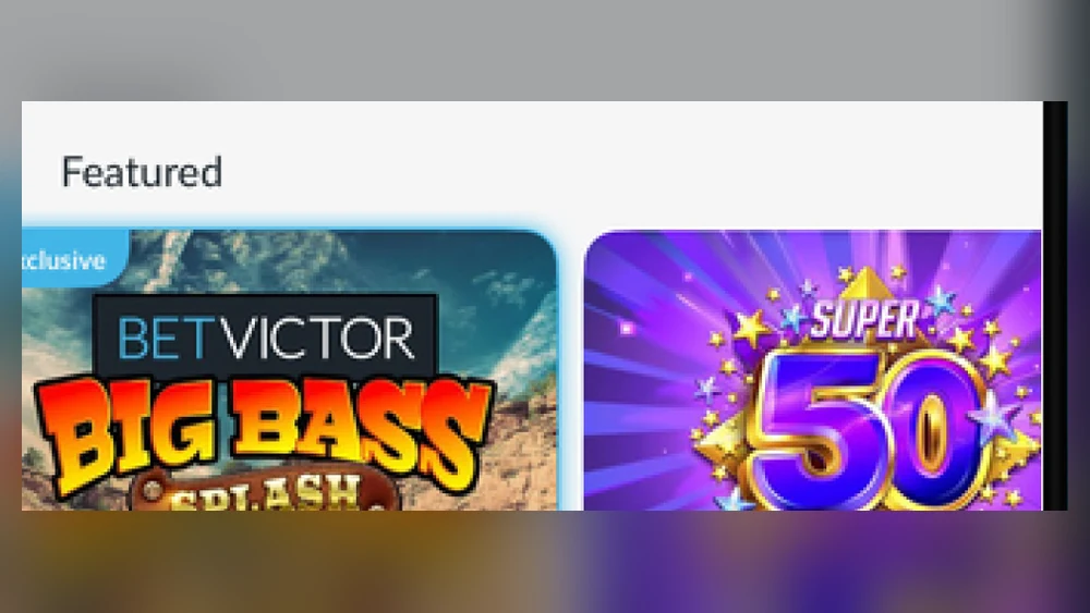 Featured slots at BetVictor Ontario including the branded Big Bass Splash