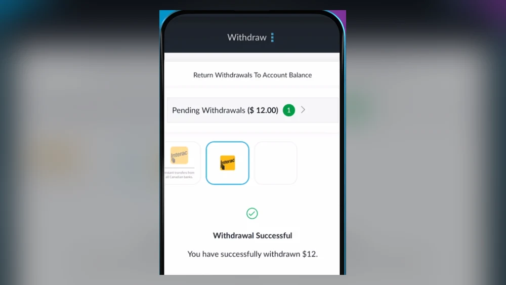 Interac withdrawal completed in the BetVictor Ontario app