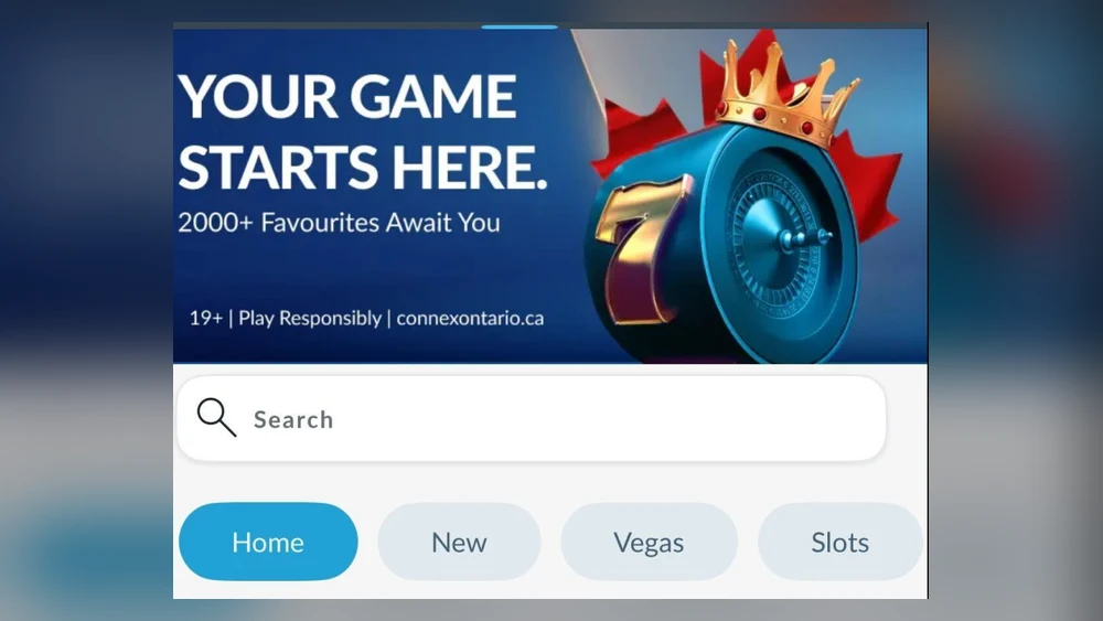 The BetVictor Ontario casino banner and the Home, New, Vegas and Slots shelves
