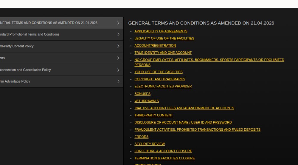 The bwin Ontario general terms and conditions in the operator help centre