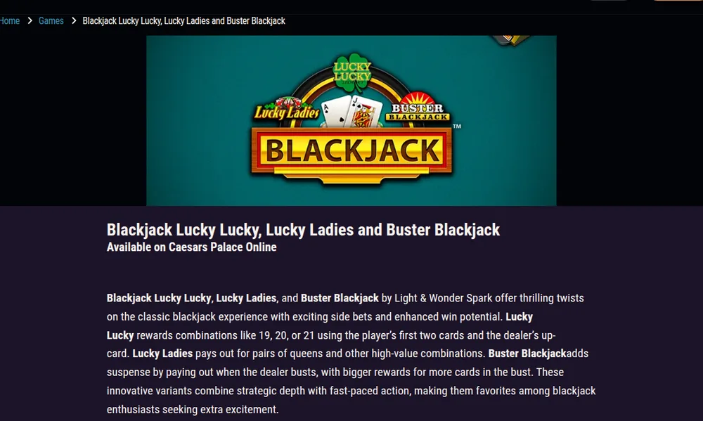 Blackjack Lucky Lucky, Lucky Ladies and Buster Blackjack by Light & Wonder Spark