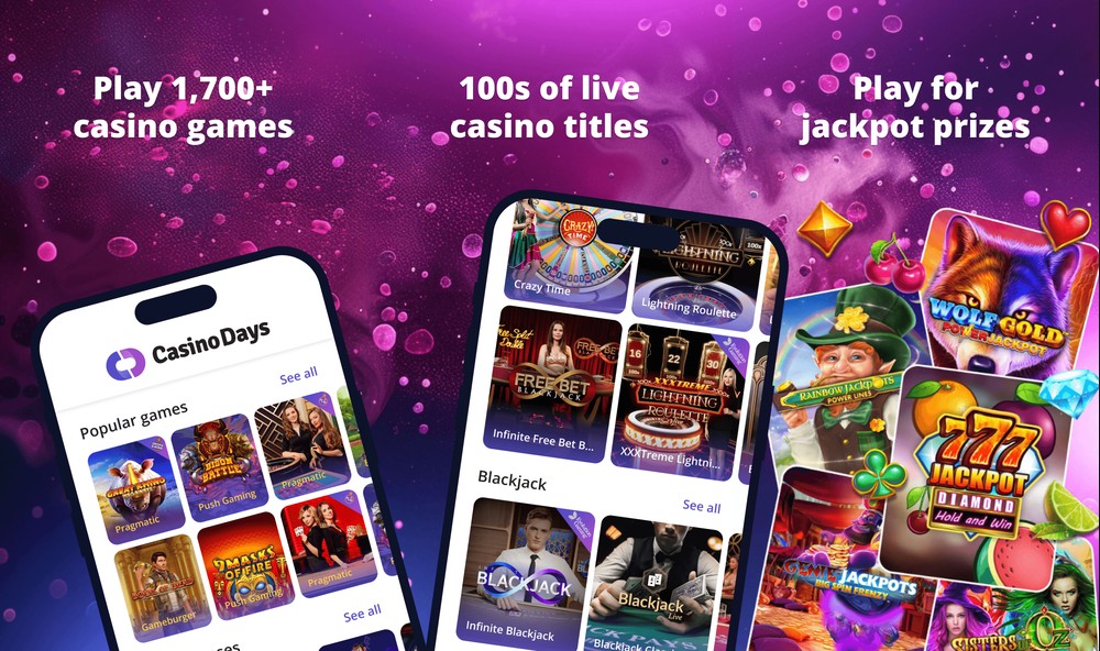 Casino Days app store creatives showing the lobby and live casino