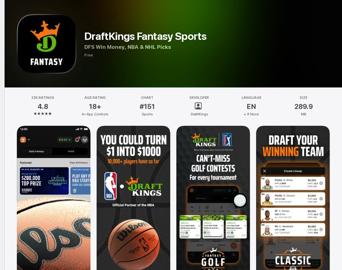 The DraftKings Fantasy Sports app listing on the Canadian App Store, the one Ontario cannot use