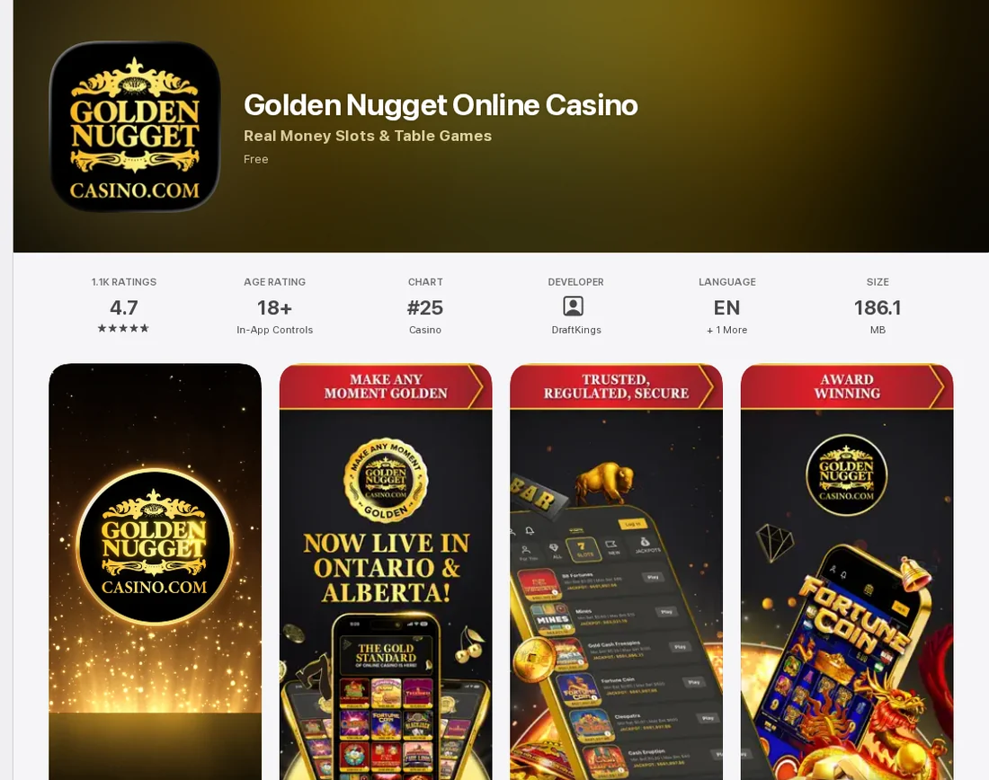The Golden Nugget Online Casino app listing on the Canadian App Store, showing the same build as DraftKings