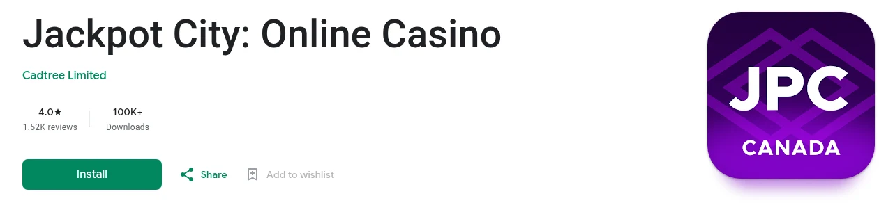 Jackpot City Ontario app on Google Play Canada, rated 4.0 from 1,520 reviews
