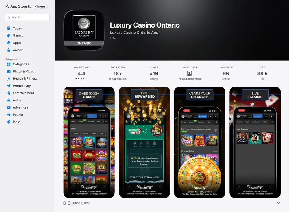 Luxury Casino Ontario on the Canadian App Store, rated 4.4 from 1.6K ratings and ranked 16 in Casino