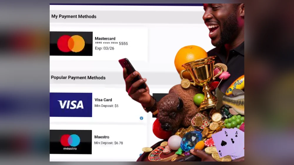 PartyCasino Ontario cashier showing saved cards and popular payment methods with minimum deposits