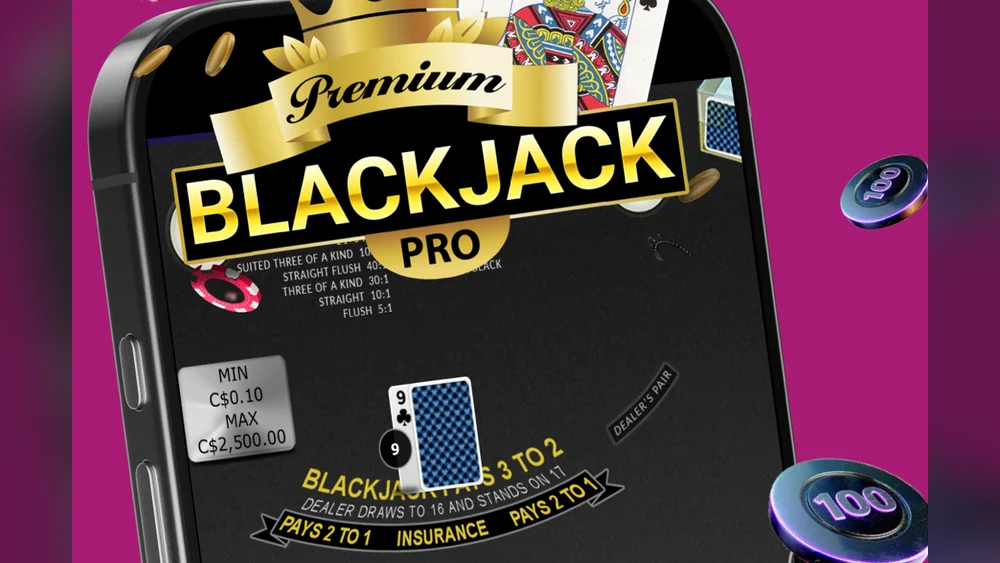 Premium Blackjack Pro at PartyCasino Ontario with table limits of C$0.10 to C$2,500 and blackjack paying 3 to 2