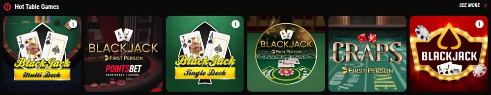 Blackjack and table games at PointsBet Ontario
