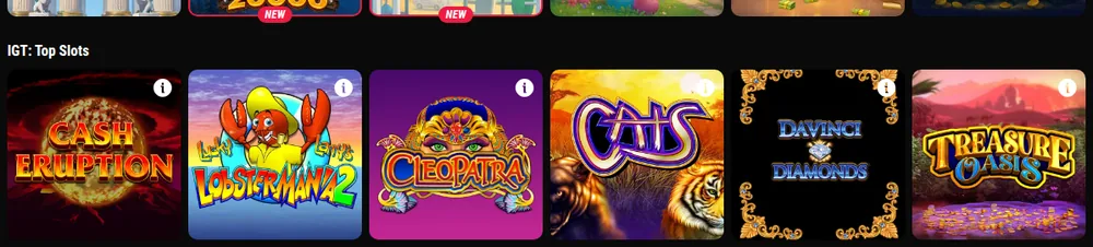 IGT Top Slots shelf in the PointsBet Ontario casino lobby