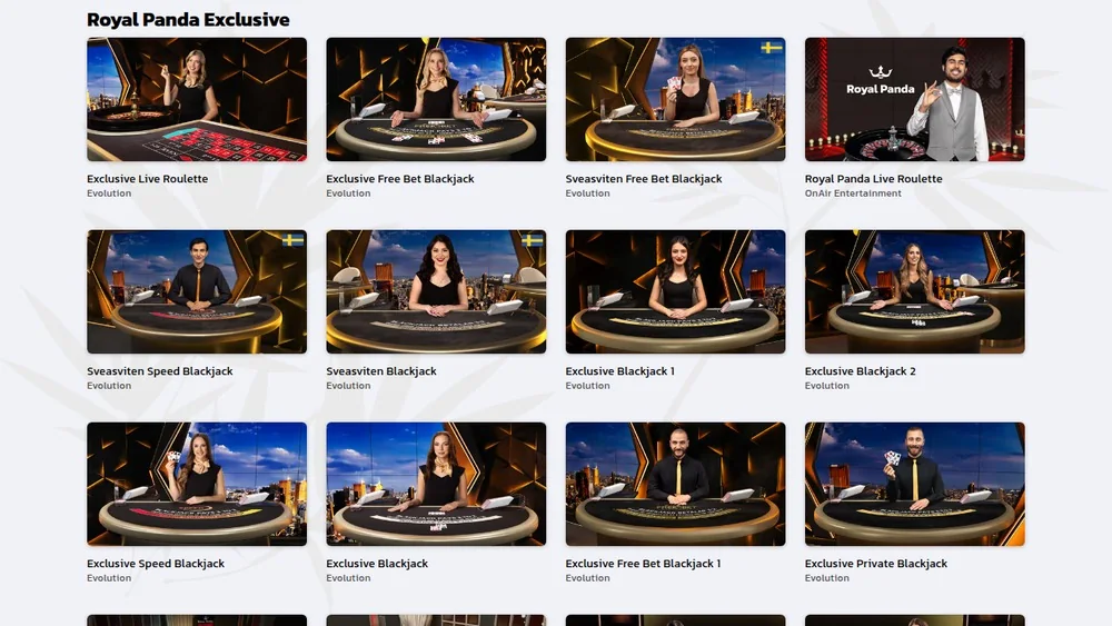 The Royal Panda Exclusive live shelf, including Royal Panda Live Roulette from OnAir Entertainment