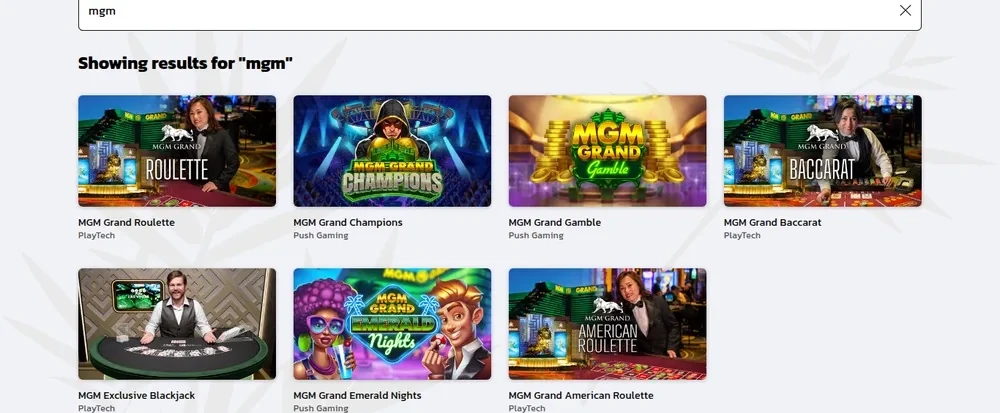 The seven MGM Grand games on Royal Panda Ontario from Playtech and Push Gaming