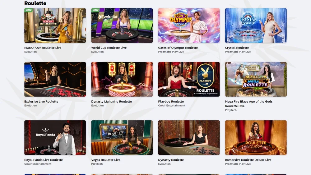 Live roulette tables in the Royal Panda Ontario lobby