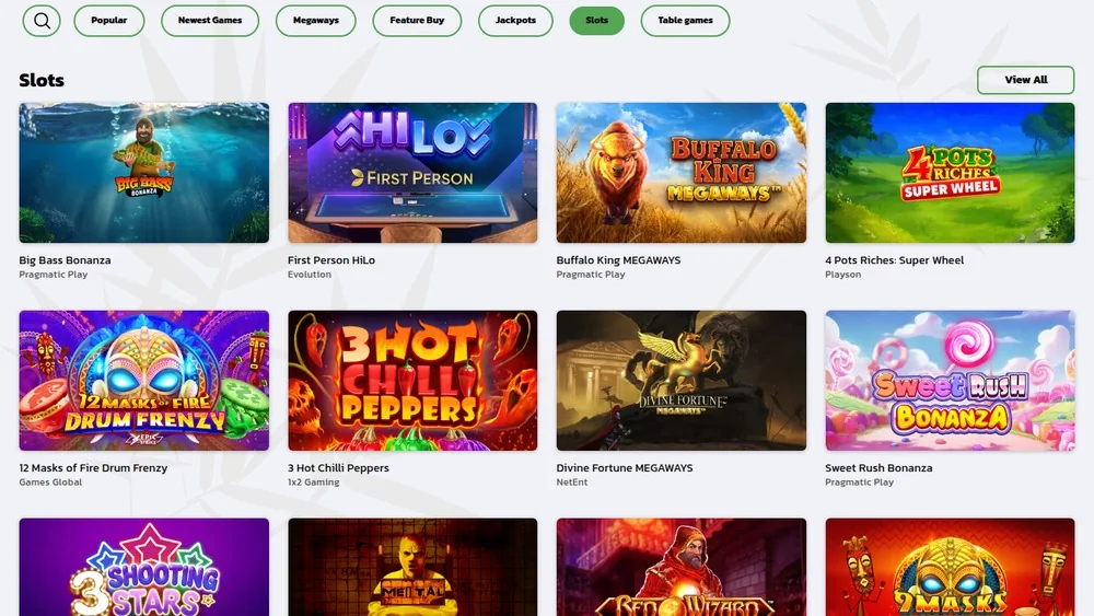 Royal Panda Ontario slots shelf with Big Bass Bonanza, Buffalo King MEGAWAYS and Sweet Rush Bonanza