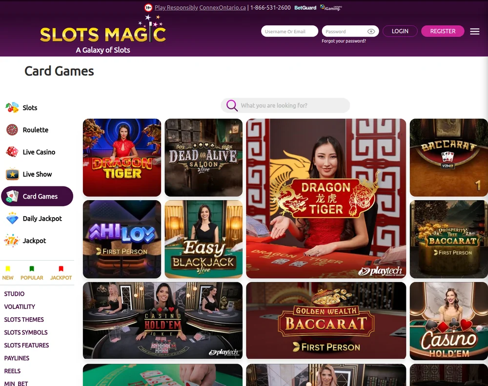 Card games and baccarat tables at SlotsMagic Ontario
