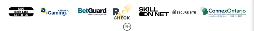 Regulatory and testing seals in the SlotsMagic Ontario footer
