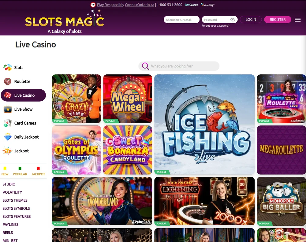Live dealer tables at SlotsMagic Ontario