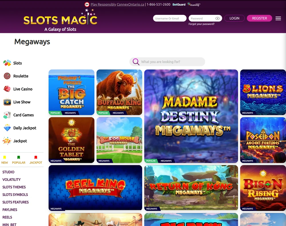 Megaways slots shelf at SlotsMagic Ontario
