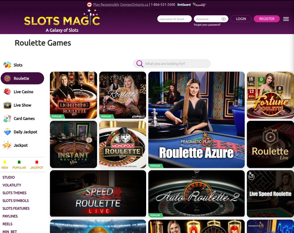 Roulette tables at SlotsMagic Ontario