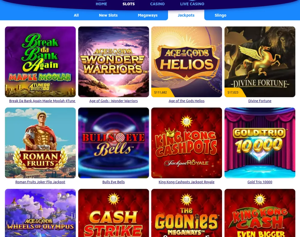 Jackpot slots shelf at Spin Genie Ontario