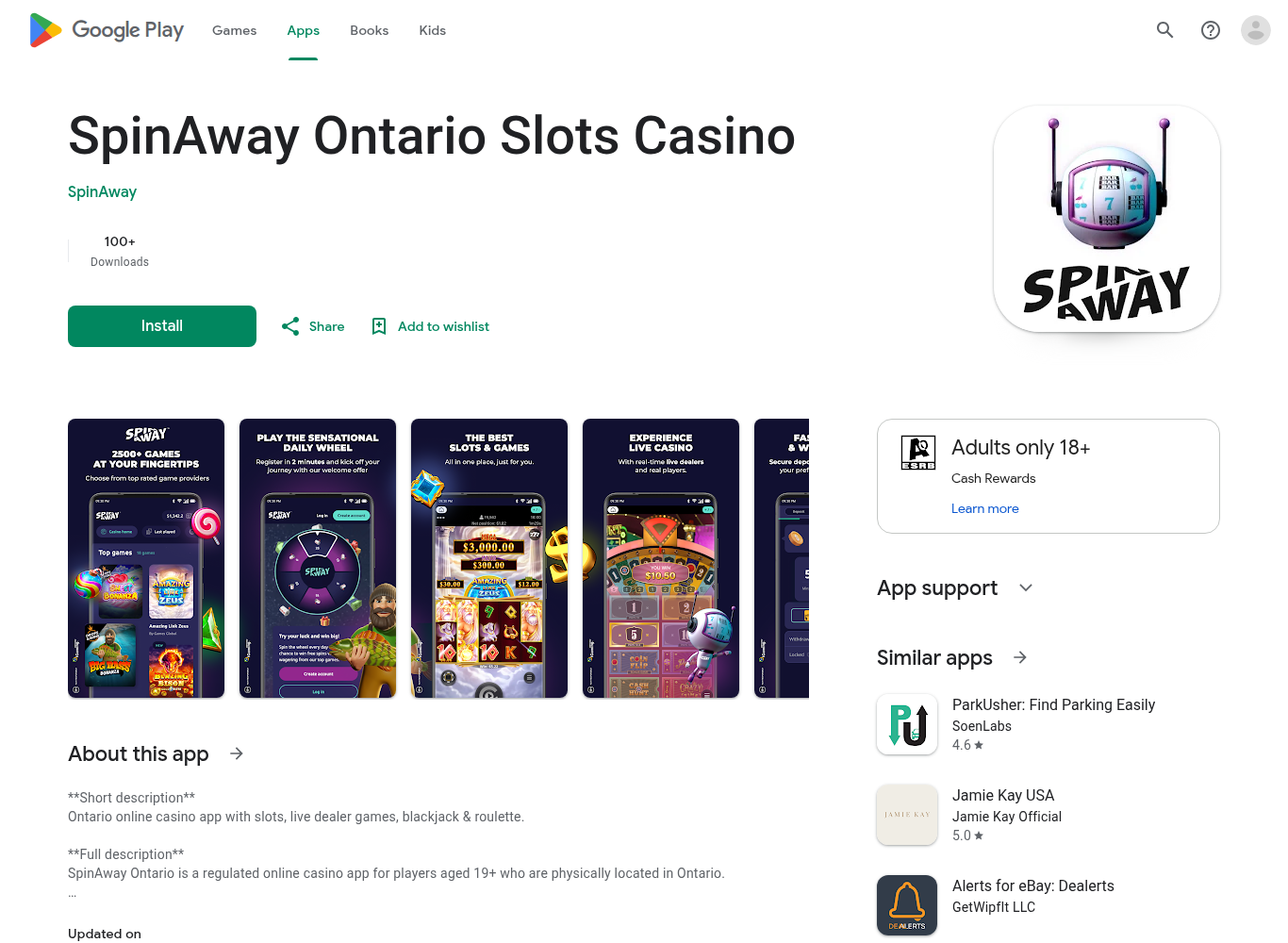 SpinAway Ontario Slots Casino on Google Play Canada, the only store where the app exists