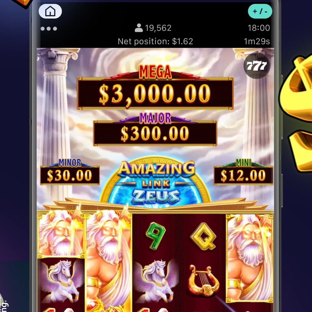 Amazing Link Zeus in play at SpinAway Ontario, showing the four jackpot tiers above the reels