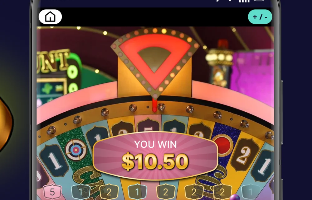 A live game show wheel in play in the SpinAway Ontario app