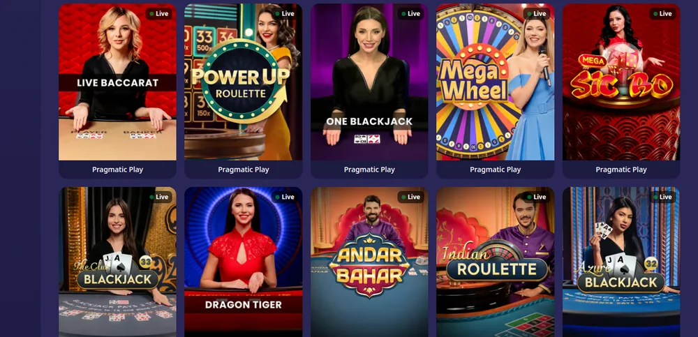 Live roulette and card tables on SpinAway, each tile labelled with its studio