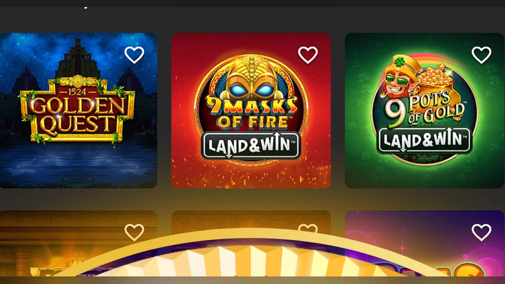 Yukon Gold Ontario variety shelf with Golden Quest, 9 Masks of Fire Land and Win and 9 Pots of Gold Land and Win