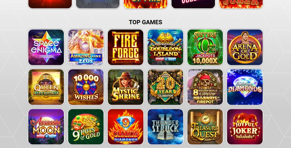 The Top Games grid on the Zodiac Casino Ontario home page, showing the slot titles the operator puts in front of new players