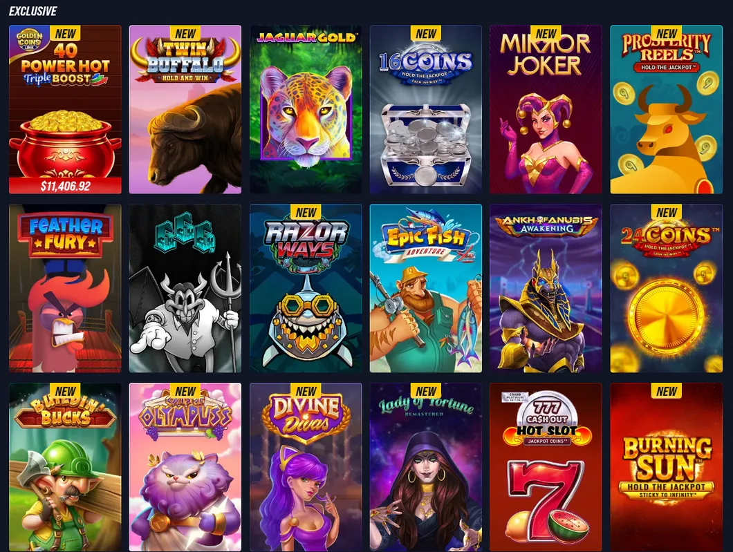 Betinia Ontario exclusive games shelf, including Jaguar Gold, Mirror Joker, Razor Ways, Divine Divas and Burning Sun