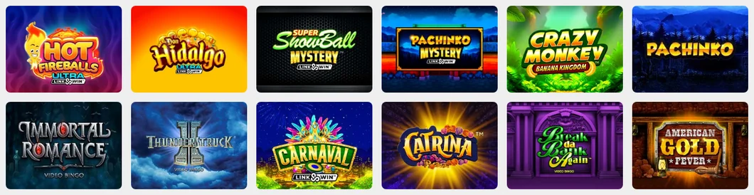 Betway Ontario Bingo shelf of single-player games, including Hot Fireballs, Pachinko, Immortal Romance Video Bingo, Thunderstruck II Video Bingo and Break da Bank Again Video Bingo