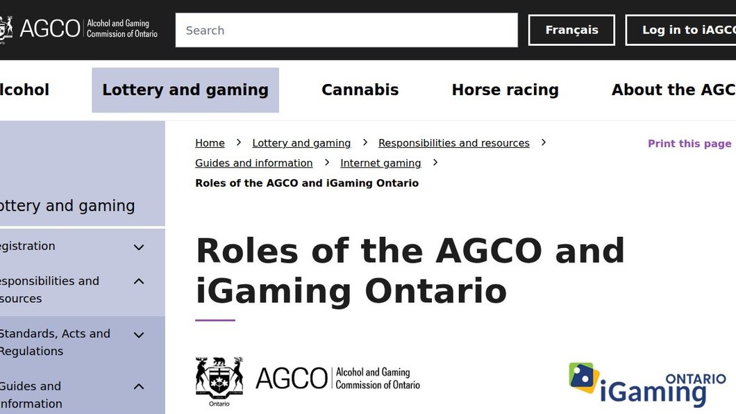 The AGCO’s page on its role and iGaming Ontario’s: the regulator registers operators, iGaming Ontario contracts with them