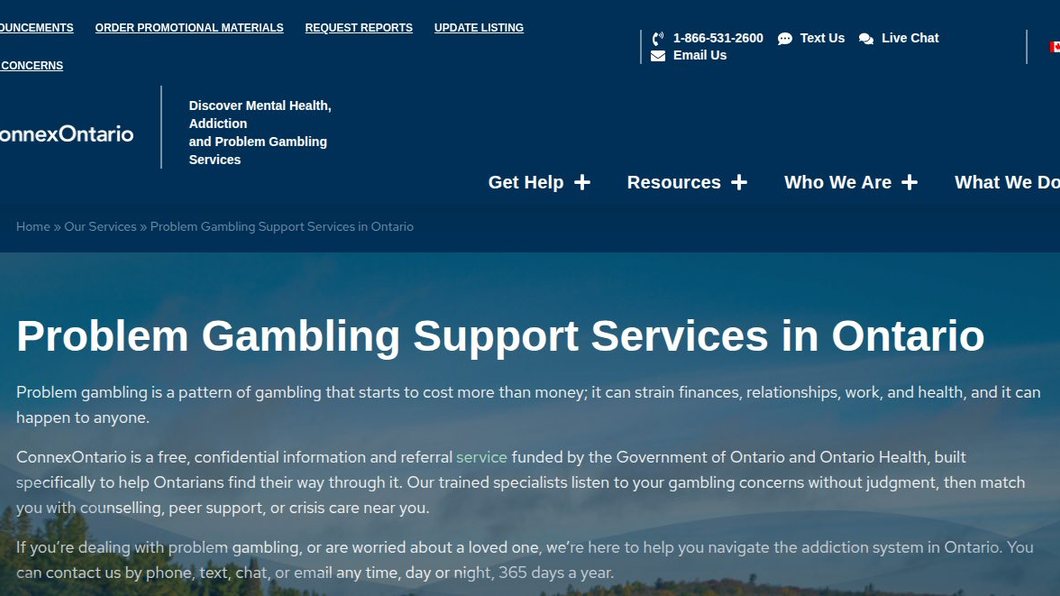 ConnexOntario’s gambling treatment services, the free 24-hour line every Ontario app must print