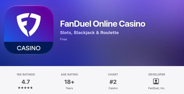 FanDuel Online Casino on the Canadian App Store on 15 October 2026: 4.7 from 18K ratings, number 2 in Casino
