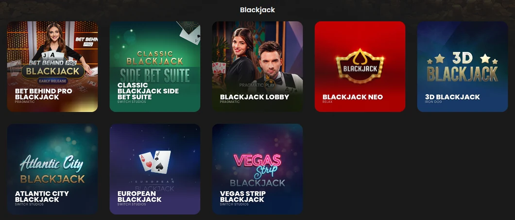 FireVegas Ontario Blackjack tab with Atlantic City, European and Vegas Strip Blackjack from Switch Studios, Blackjack Neo, 3D Blackjack and Bet Behind Pro Blackjack