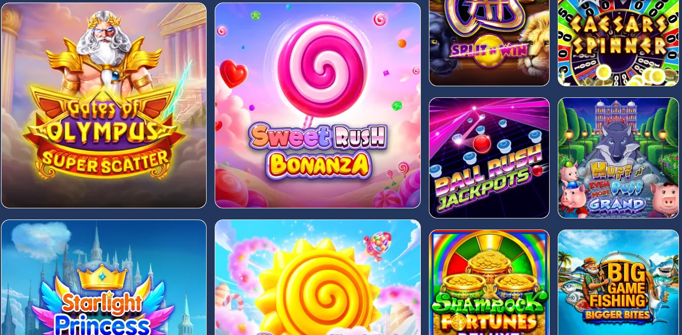 Horseshoe Online Casino Ontario lobby with Gates of Olympus Super Scatter, Sweet Rush Bonanza, Silver Lux Caesars Spinner and Shamrock Fortunes