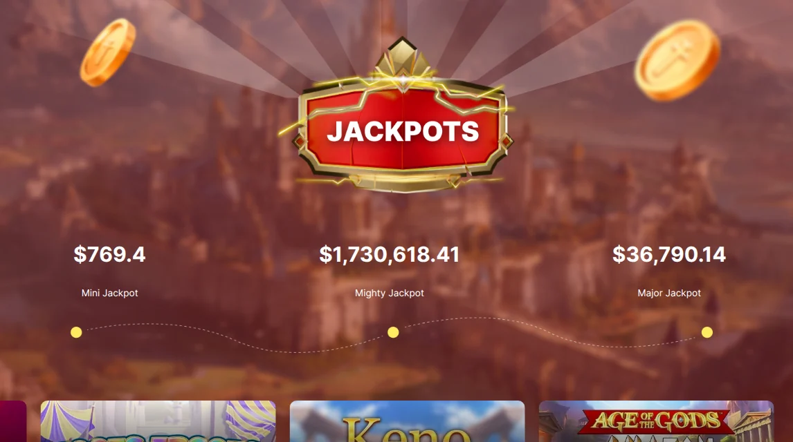 The Knightslots Ontario jackpot ticker on 15 October 2026: Mini Jackpot $769.40, Mighty Jackpot $1,730,618.41, Major Jackpot $36,790.14