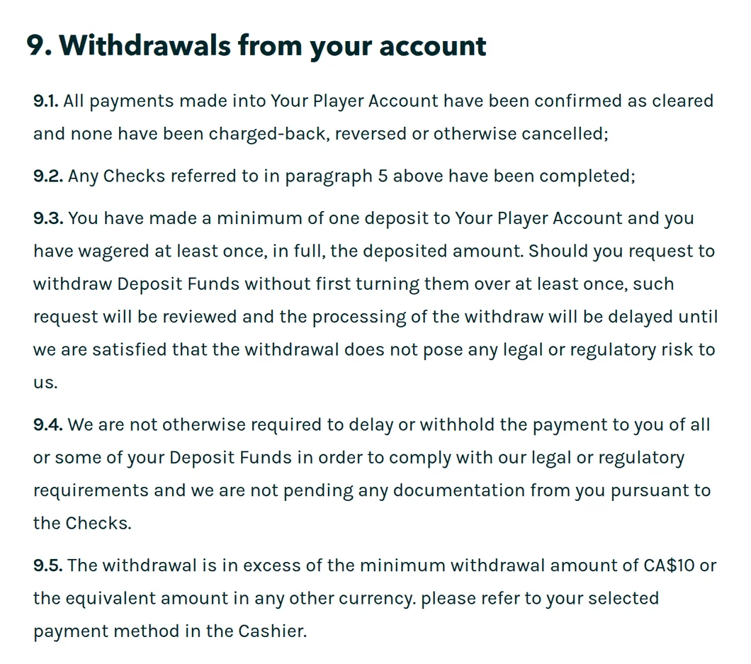 Lucky Days Ontario terms: deposits must be wagered once in full and the minimum withdrawal is CA$10