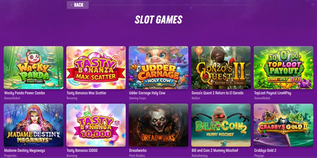 The LuckyCasino Ontario slot lobby read from Toronto on 15 October 2026: Games Global, Booming, Gaming Corps, NetEnt, Pragmatic, Relax and Play'n GO titles