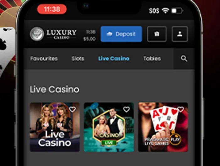 The Live Casino tab of the Luxury Casino Ontario app, with its Live Casino, Casino Live and Pragmatic Live Games tiles