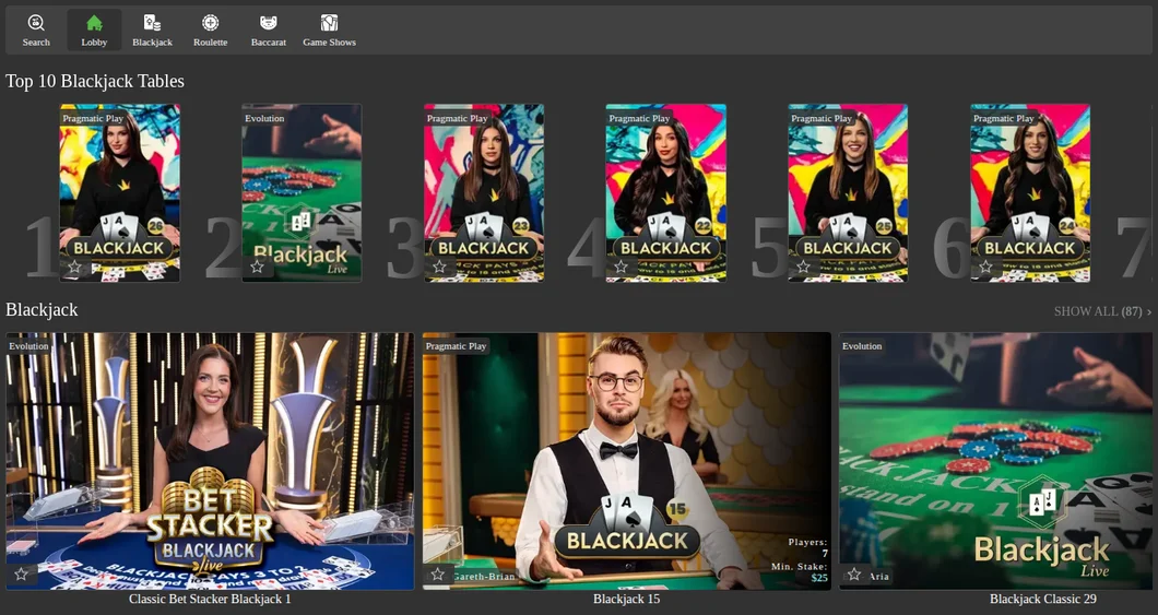 The NEO.bet Ontario live casino read from Toronto: Top 10 blackjack tables from Pragmatic Play and Evolution, and 87 blackjack tables in total