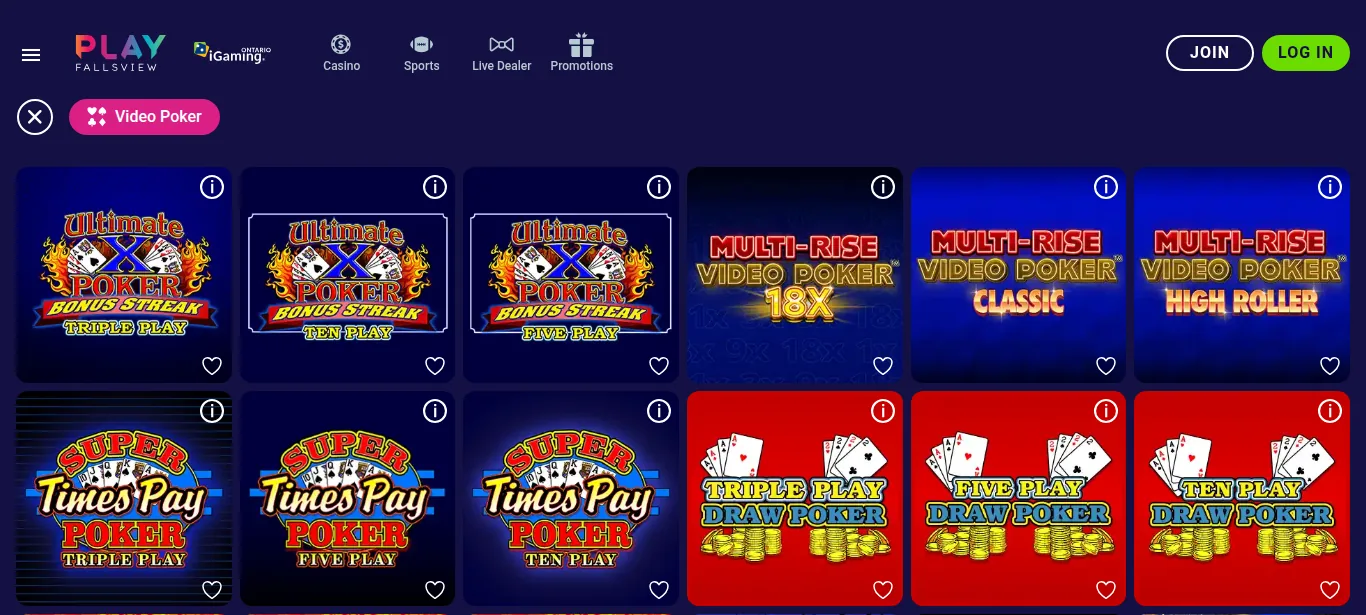 IGT video poker at PlayFallsview Ontario on 15 October 2026: Ultimate X Bonus Streak, Multi-Rise and Super Times Pay